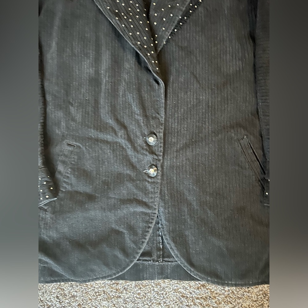 5/$25 Vintage Opal by Lorraine Wardy black pinstriped denim jacket size medium - Picture 5 of 13